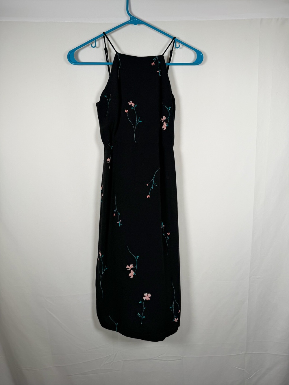 Sportsgirl Black Midi Dress with Pink Floral Embroidery Wedding Guest Dress